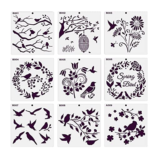 9pcs Hohlige Zeichnung Schablonen Vogelblumenvorlagen Zum Malen Auf Papier Canvas Holz Plastik Scrapbooking Album von Zkydhbd