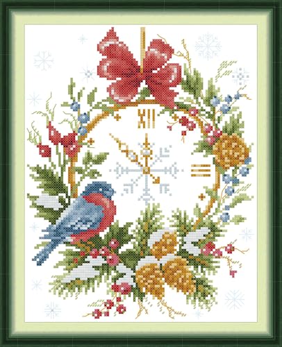 Zleiubisa Kreuzstich "Christmas is Coming", 28 x 38 cm, Stoff mit Zubehör, 11 Karat vorgedruckte, geprägte Sticksets für Erwachsene und Anfänger (Vogelkranz) von Zleiubisa