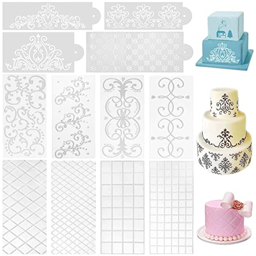 Zliger 12x Prägematte Strukturmatte Tortendeko Fondant Muster Matte Torten Fondant Matte Kunststoff Präge Matte Kuchen Schablone Wiederverwendbar Prägematte Strukturmatte für Kuchen Schokolade Dessert von Zliger