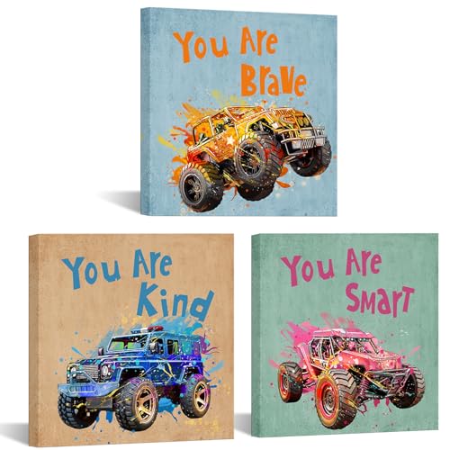 Zlove Wandschmuck für Kinderzimmer, Geländewagen, englische Aufschrift "You Are Brave", motivierendes Zitat für Kinderzimmer, Spielzimmer, Klassenzimmer, Wanddekoration, 30,5 x 30,5 cm von Zlove