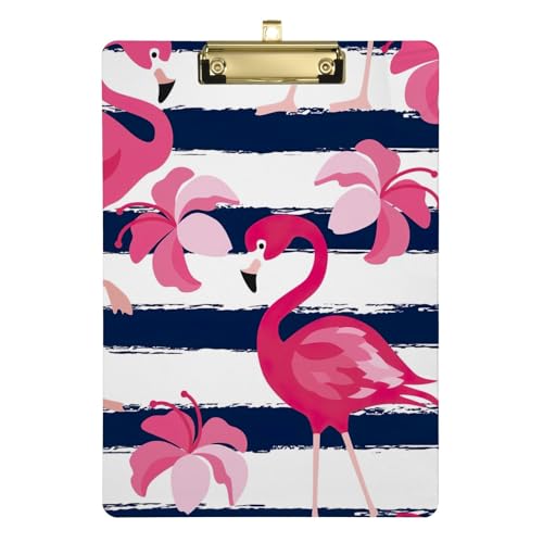 Blau-weiße Streifen Flamingo-Klemmbretter, Acryl-Klemmbrett für Studenten, A4 Briefgröße 31,8 x 22,9 cm, Goldclip von Zltegako