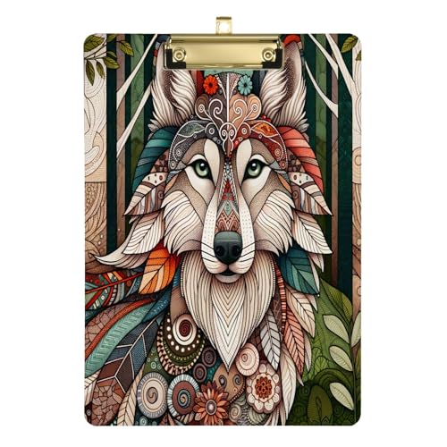 Boho Wolf Klemmbretter, flache Klemmbretter für Klassenzimmer, Büro, Krankenpflege, A4, Briefgröße, 31,8 x 22,9 cm, Goldclip von Zltegako