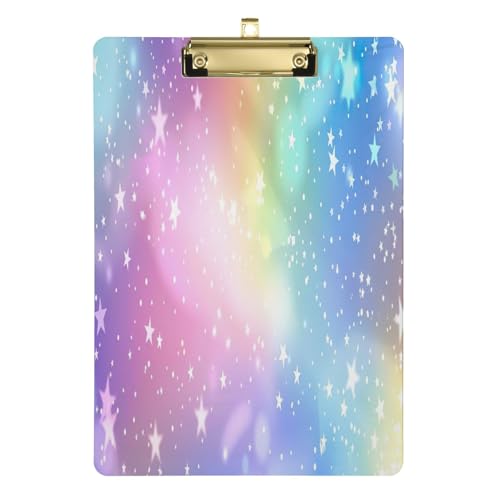 Bunte Pastell-Klemmbretter mit Regenbogen-Stern, flaches Profil-Klemmbrett für Kinder, A4, Briefgröße, 31,8 x 22,9 cm, goldfarbener Clip von Zltegako