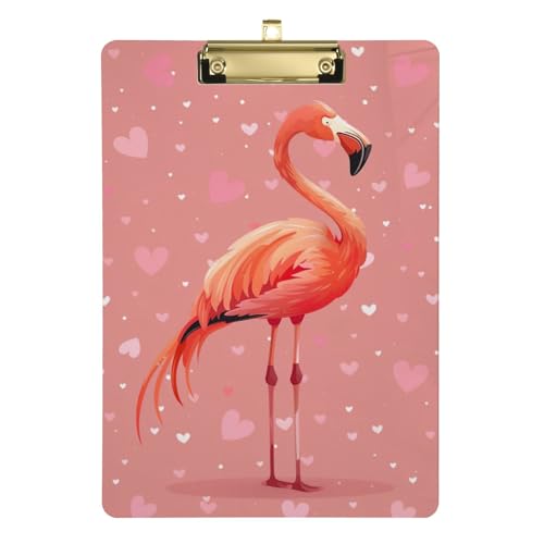 Flamingo-Herzen rosa Klemmbretter, Acryl-Klemmbrett für Studenten, A4 Briefgröße 31,8 x 22,9 cm, Goldclip von Zltegako