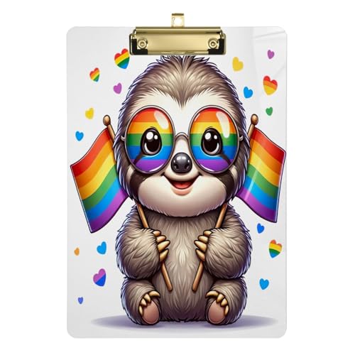 Gay Pride Regenbogen-Faultier-Klemmbrett, niedriges Profil, hübsche Klemmbretter für Frauen, A4, Briefgröße, 31,8 x 22,9 cm, goldfarbener Clip von Zltegako