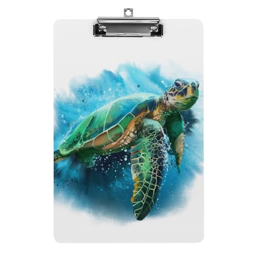 Zltegako Green Turtle Klemmbrett Briefgröße A4 Acryl Anti-Ausfransen Office Clipboard mit niedrigem Profil-Clip, Dokumentenhalter von Zltegako