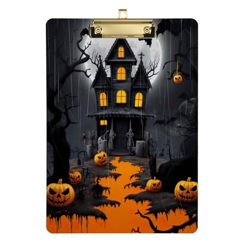 Halloween Dark Castle Acryl-Klemmbrett, flaches Klemmbrett für Klassenzimmer, Büro, Krankenpflege, A4, Briefgröße, 31,8 x 22,9 cm, goldfarbener Clip von Zltegako