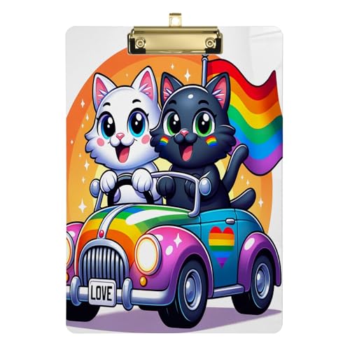 LGBT Pride Day Katzen-Klemmbrett aus Acryl, flaches Profil-Klemmbrett für Kinder, A4, Briefgröße, 31,8 x 22,9 cm, goldfarbener Clip von Zltegako