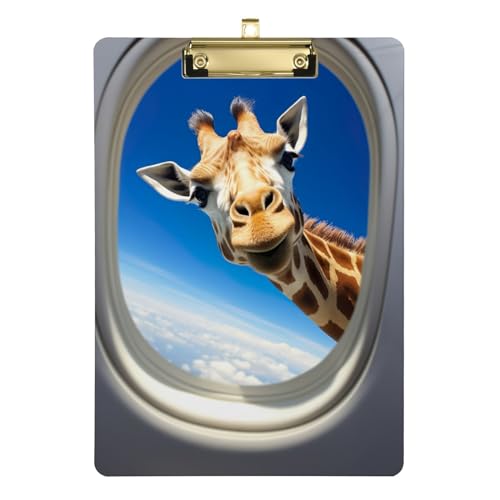 Lustige Klemmbretter im Inneren des Flugzeugs mit Giraffen-Look, Acryl-Klemmbrett für Lehrer, A4, Briefgröße, 31,8 x 22,9 cm, goldfarbener Clip von Zltegako