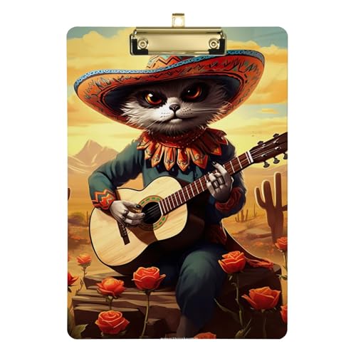 Mexikanische Fiesta-Katzen-Cartoon-Klemmbretter, flaches Klemmbrett für Studenten, A4-Briefgröße, 31,8 x 22,9 cm, goldfarbener Clip von Zltegako