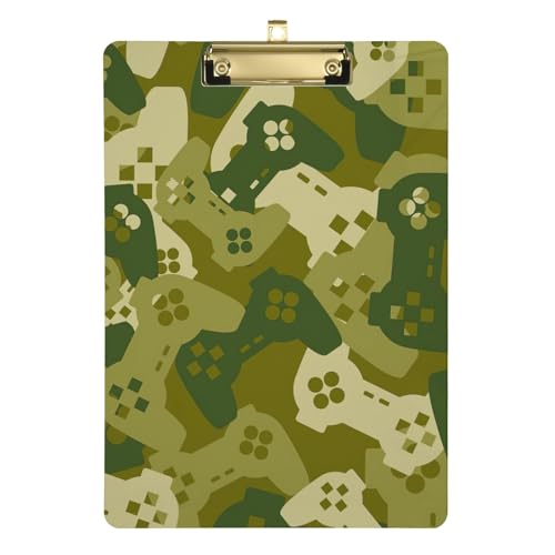 Militärisches Gaming-Muster-Acryl-Klemmbrett, flache Klemmbretter für Lehrer, A4, Briefgröße 31,8 x 22,9 cm, goldfarbener Clip von Zltegako