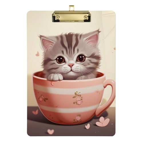 Niedliche Katze in einer Tasse, flache Klemmbretter für Krankenschwestern, A4, Briefgröße, 31,8 x 22,9 cm, goldfarbener Clip von Zltegako