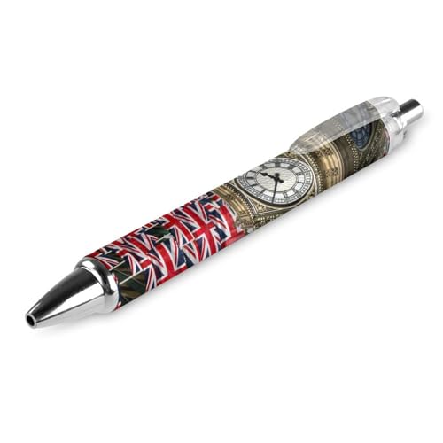 Niedlicher einziehbarer Kugelschreiber, Big Ben, Union Jack, britische Flagge, London, England, extra fein, 0,5 mm, schwarze Tinte, nachfüllbar, ultra-glattes Schreiben, Tintenroller für Damen, von Zltegako