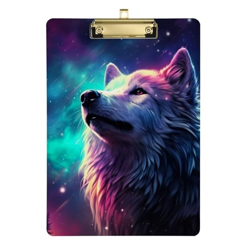 Night Sky Bunte Wolf-Klemmbretter, flache Klemmbretter für Klassenzimmer, A4, Briefgröße, 31,8 x 22,9 cm, goldfarbener Clip von Zltegako