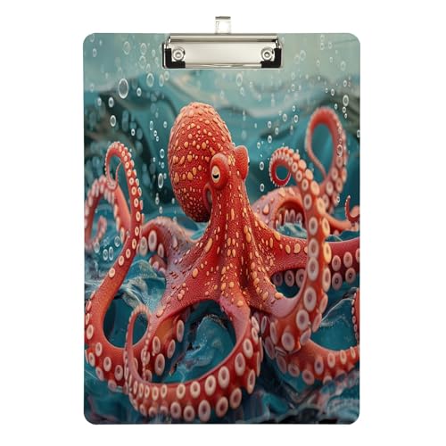 Red Marine Life Cute Acrylic Clipboard, Acrylic Clipboard for Teacher, A4 Letter Size 12.5 x 9 Inches Silver Clip von Zltegako