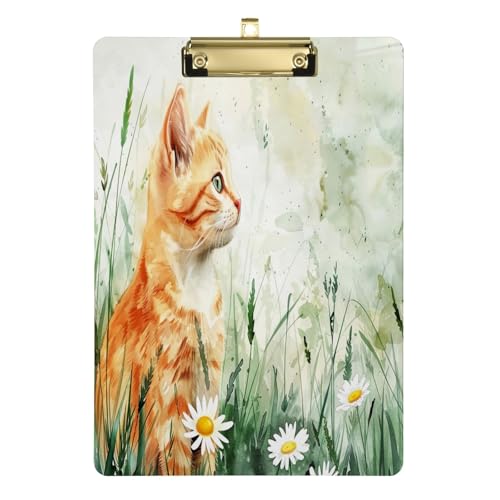 Spring Cat Grass Acryl-Klemmbrett, Acryl-Fußball-Klemmbrett für Trainer, A4, Briefgröße 31,8 x 22,9 cm, goldfarbener Clip von Zltegako