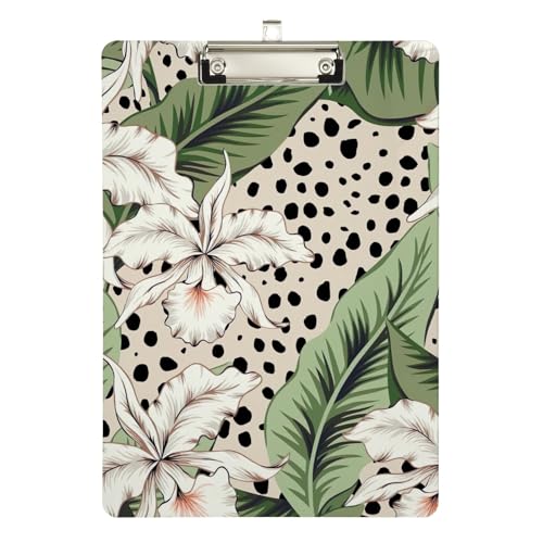 Tropische Orchidee Blumen Palmblätter Acryl Klemmbrett Low Profile Klemmbrett für Kinder A4 Briefgröße 31,8 x 22,9 cm Silber Clip von Zltegako