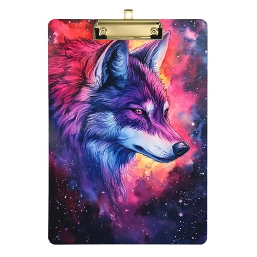 Wolf im Weltraum Acryl-Klemmbrett, flache Klemmbretter für Krankenschwestern, A4, Briefgröße 31,8 x 22,9 cm, Goldclip von Zltegako