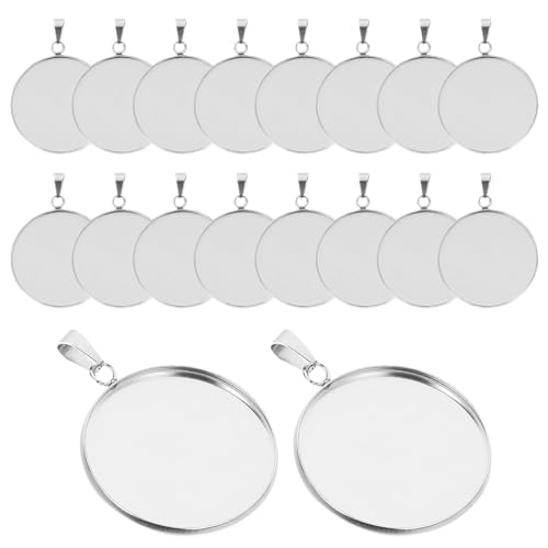 18 Stück Anhänger Tabletts, Silberfarben Flacher Runder Lünetten Anhänger, Kit Runde Lünette Rohlinge für DIY Handwerk Foto Schmuck Machen Silber 25Mm von ZmdecQna