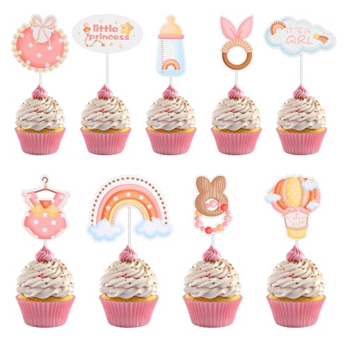 18 Stück Babyparty Tortendeko, Babyparty Tortendeko Taufe Tortendeko Baby,Gender Reveal Cupcke Toppers für Babyshowerparty,Babyparty Deko Mädchen für Taufe Baby Shower von ZmdecQna