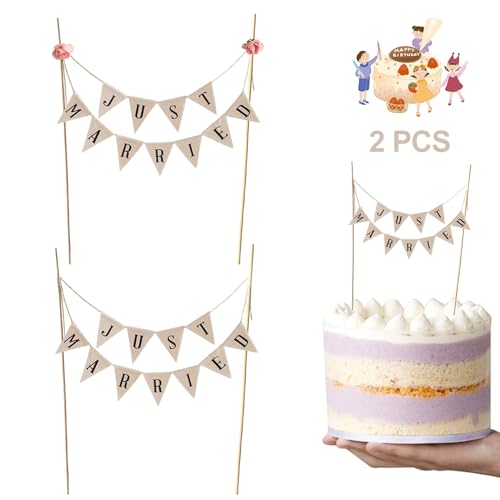 2 PCS Wedding Cake Topper, Deko Hochzeit Buchstaben, Jute Bunting Wimpel Banner zum Aufhängen für Vintage Tischdeko Rustikal Party und Brautdusche von ZmdecQna