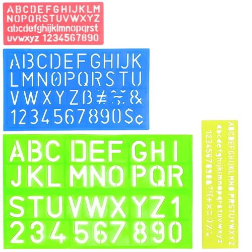 4 Stück Kunststoff-Buchstabenschablonen, Buchstaben und Zahlen, Alphabet-Vorlagen, Schablonen-Set für Kinder, Zeichen-Vorlage, Malen, Lernen, DIY (4 Größen) von ZmdecQna