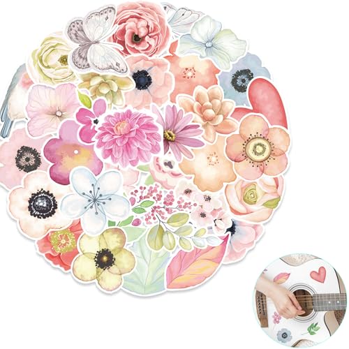 50 PCS Blumen Aufkleber, Scrapbook Aufkleber, Flowers Wasserdicht Vinyl Stickers für Laptop Wasserflaschen Skateboard Gepäck Fahrrad Gitarre PS4 Koffer Tagesbuch Scrapbook Handy Pad von ZmdecQna