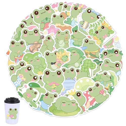 50 Stück süße Frosch Aufkleber, Wasserdichte Vinyl Sticker für Kühlschrank,Fahrrad,Motorrad,Phone Skateboard,Laptop,Auto,Stoßstange (Frosch) von ZmdecQna