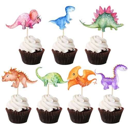 ZmdecQna Dinosaurier Topper, 42 Stück Dinosaurier Cupcake Topper Dinosaurier Party Dino Thema Muffin Deko Topper für Dino Thema Party Kinder Geburtstag Deko Versorgung Cake Topper, HJLDE-XT39 von ZmdecQna