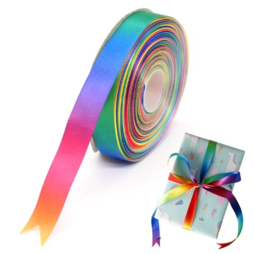 Satinband Regenbogen, 20mm X 22m Regenbogen Geschenkband Gradient Farben Seidenband Glitzer Ringelband für Dekoration Party Geschenkverpackung Ballonverschlüsse von ZmdecQna