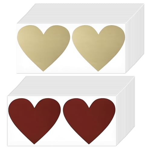 Scratch Off Cards, 48 Stück 70 x 80 mm Herz Rubbelaufkleber Hochzeit Überraschung Rubbelaufkleber Sticker für DIY Überraschung Geschenk Romantisch Valentinstag(Golden, Rot) von ZmdecQna