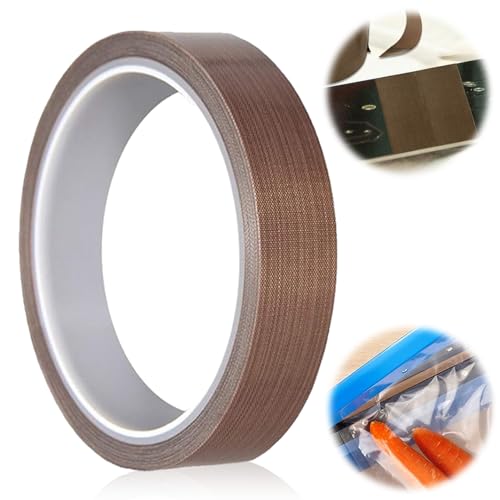 ZmdecQna Hitzebeständig Klebeband, 19mm*10m Braun Hochtemperatur Klebeband Teflonband Hitzebeständiges Band für Vakuumiergerät Handversiegelung Impulsversiegelung von ZmdecQna