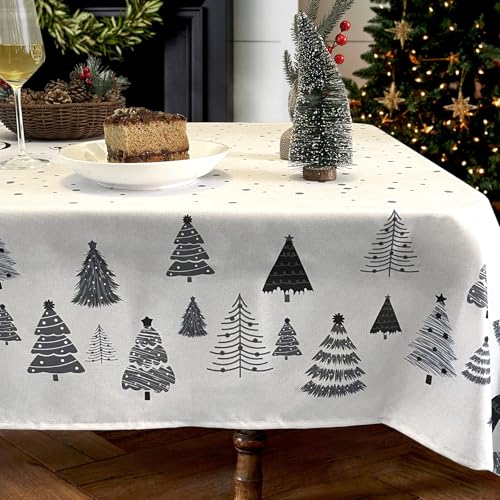 Zmorfiya Wasserabweisend Weihnachtstischdecke 130x220, Weihnachten Schneeflocke Tischdecke, Groß Tannenbaum Esstischdecke Abwaschbar Weihnachts Tischdecke Tischtuch, Grau Weiß mit Textur von Zmorfiya