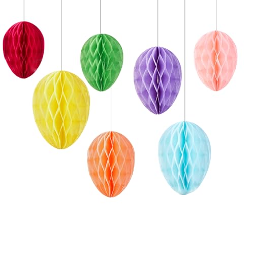 7STK Ostern Deko Eier Hängende Ornamente, Ostereier Papier Wabenball Bunte Hängende Anhänger Ostern Party Deko Zubehör Foto Requisiten Backdrops Party Favours für Kinder von Zmupl