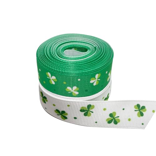 Ripsband zum St. Patricks Day, für Geschenke, Verpackung, Handwerk, weiß-grünes Kleeblattband, irisches St. Patrick's Day, Party-Dekorationen, Ripsband für Luftballons, Schleifen, Kuchenkranz (4,5 m x von Zmupl