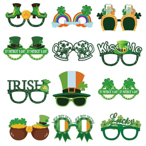 Zmupl 12 Stück St. Patricks Day Dekorationen Papiergläser Irische Party Selfie Foto Requisiten Kleeblatt Neuheit Brillen St. Patricks Day Dekoration Zubehör Party Favors von Zmupl