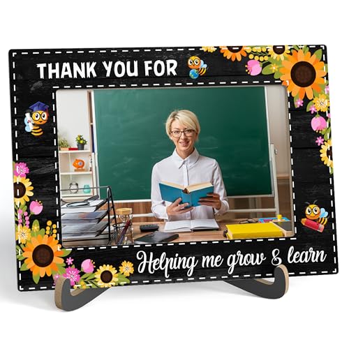 Zmyollo Best Teacher Bilderrahmen "Thank You For Helping Me Grow And Learn", Holz-Tisch-Bilderrahmen mit Ständer, Vintage-Fotoständer für Heimbüro, Lehrer-Wertschätzungsgeschenke, B21 von Zmyollo