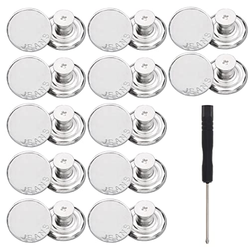 ZningEsxi 12 Sets Jeans Knöpfe Pins 17mm Metall Abnehmbare Ohne Nähen Hosen Knöpfe Ersatz Knöpfe Pin Schrauben Dreher (Silber) von ZningEsxi