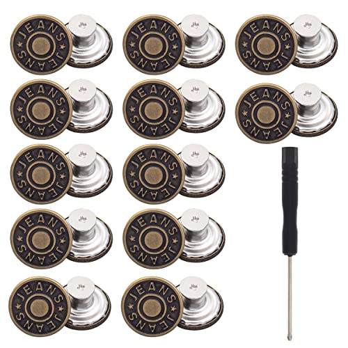 ZningEsxi 12 Sets Jeans Knöpfe Pins Metall Abnehmbare Ohne Nähen Hosen Knöpfe Ersatz Jean Lose 17mm Spanner Schrauben Dreher (Bronze) von ZningEsxi