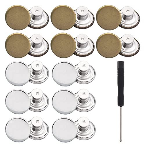 ZningEsxi 12 Sets Jeans Knöpfe Pins Metall Abnehmbare Ohne Nähen Hosen Knöpfe Ersatz Lose 17mm Schrauben Dreher (Silber & Bronze) von ZningEsxi