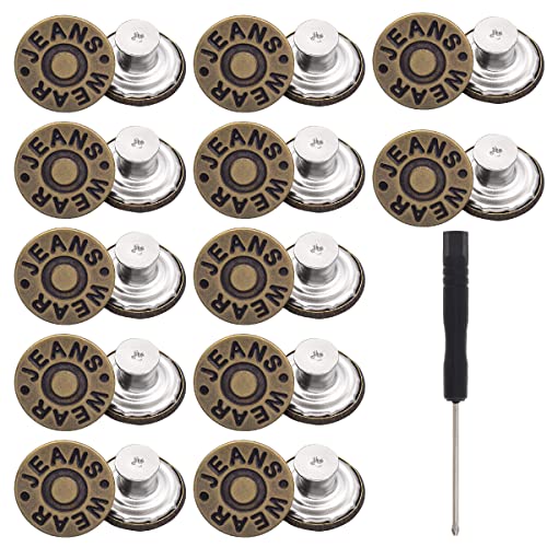 ZningEsxi 12 Sets Jeans Knöpfe Pins Metall Abnehmbare Ohne Nähen Verstellbar Hosen Knöpfe Ersatz Lose Hosenknöpfe Pin Spanner (Bronze) von ZningEsxi