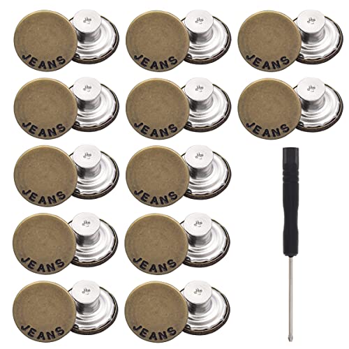 ZningEsxi 12Pcs Jeans Knöpfe Ersatz 17mm Lose Jeans Pins Metall Verstellbar Hosen Knöpfe Ohne Nähen Hosen Spanner Hosenknöpfe (Bronze) von ZningEsxi