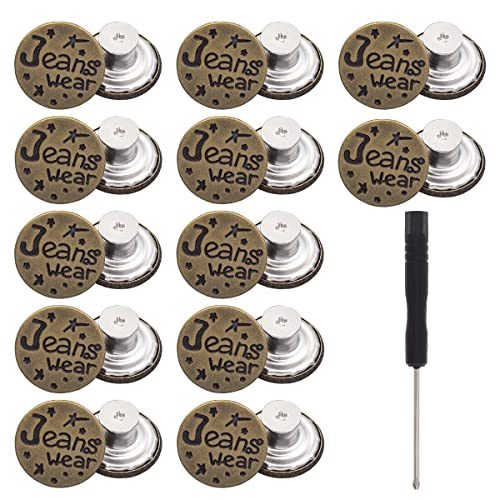 ZningEsxi Ersatz Hosenknöpfe Pins Jeans 12 Pcs Metall Verstellbar Jeans Knöpfe 17mm Lose Hosen Taille Schnalle Spanner Ohne Nähen (Bronze) von ZningEsxi