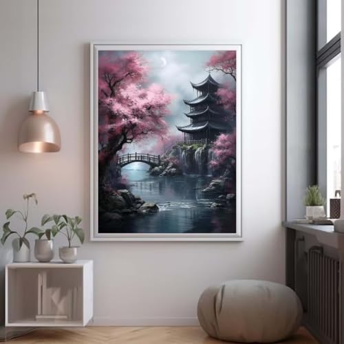 Japan Landschaft Diamond Painting, 5D Diamant Painting Bilder Kits Erwachsene,Full Diamant Malerei 5D DIY Diamond Art Set, Diamant Painting Bilder Kinder Diamond Kristall Home Wand Décor 30x40cm D322 von Znnegxiia