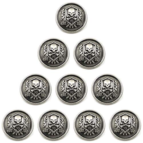 ZoTuoART Metallknöpfe mit geschnitztem Totenkopf- und gekreuzten Knochenmuster, runde Nähknöpfe, Ersatzknöpfe für Mäntel, Anzüge, Windschutz, Silber, 21 mm, 10 Stück von ZoTuoART