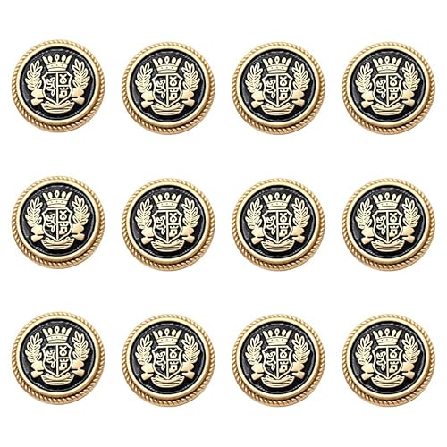 ZoTuoART Royal Coat of Wappen Metall Knopf – Krone Ohr aus Weizen Abzeichen Schild runde Knöpfe für JK British College Style Anzug Mantel Kleidung Nähen Knöpfe Schwarz (Gold) 25 mm 12 Stück von ZoTuoART