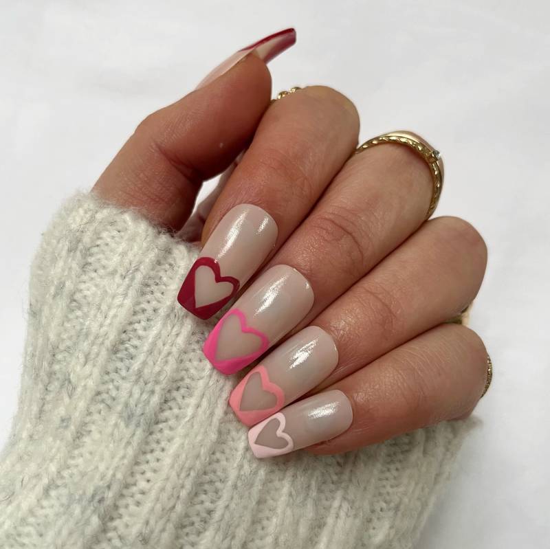 Valentinstag-Nägelset Mit Roten Und Rosa Liebesherzspitzen Aufklebe-Nägel Aufpress-Nägel Falsche Nägel Fake-Nägel Acryl-Nägel von Zocanails