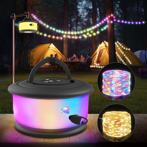 Camping String Lights,2 in 1 Upgraded 32.8FT Rechargeable Tent Lights String with 19 Lighting Modes,Quick Storage camping lights，Portable LED Lamp for Bedroom Yard Decor Christmas Camping(Black) von Zocelight