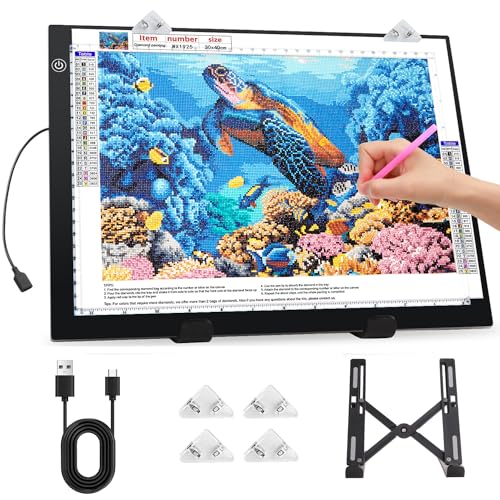 Zocelight A3 Light Pad for Diamond Painting Kit,4800Lux Super Bright 5mm Ultra Thin Diamond Art Light Board with Stand and Clip,3 Levels Dimming Light Box for Drawing,Sketching,Animation von Zocelight