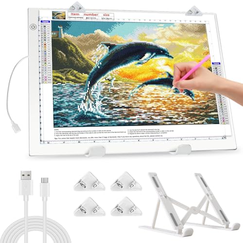 Zocelight A4 Light Pad für Diamond Art Kit für Erwachsene, Ultra -Dünn -Light -Board mit Ständer und Clip für Diamantmalereizubehört von Zocelight